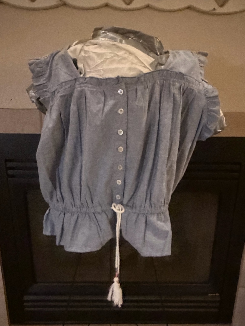 Simply Southern Blue Button-Front Peasant Top with Pink Tag